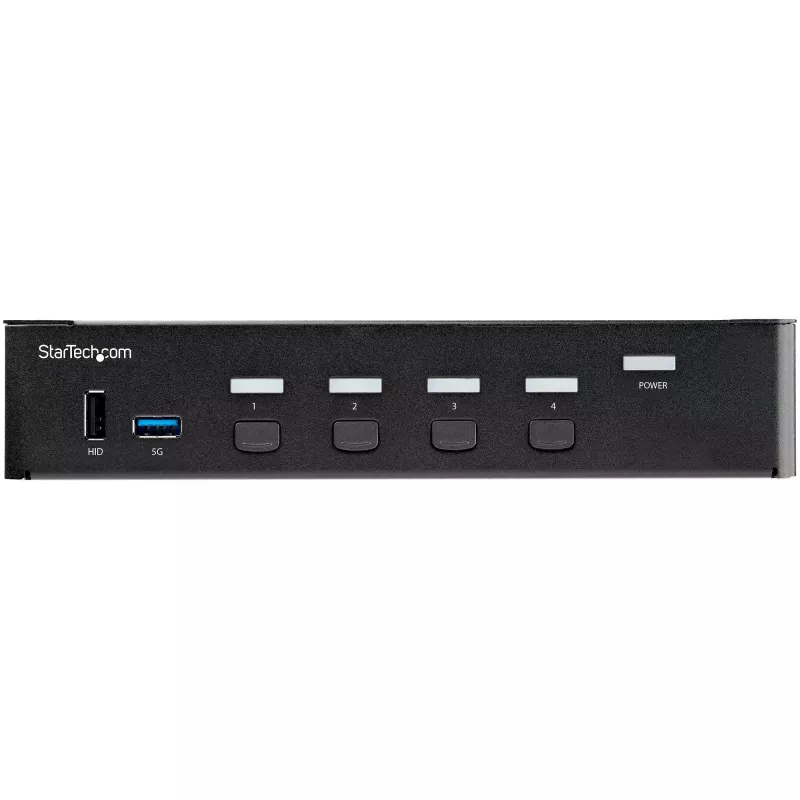 StarTech.com 4-portowy przełącznik HDMI KVM – pojedynczy monitor 4K 60 Hz Ultra HD HDR – biurkowy przełącznik KVM HDMI 2.0 z 2-portowym hubem USB 3.0 (5 Gb/s) i 4x USB 2.0 HID, audio – przełączanie skrótami klawiszowymi – TAA