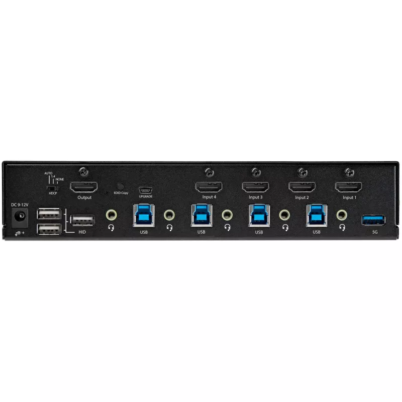 StarTech.com 4-portowy przełącznik HDMI KVM – pojedynczy monitor 4K 60 Hz Ultra HD HDR – biurkowy przełącznik KVM HDMI 2.0 z 2-portowym hubem USB 3.0 (5 Gb/s) i 4x USB 2.0 HID, audio – przełączanie skrótami klawiszowymi – TAA