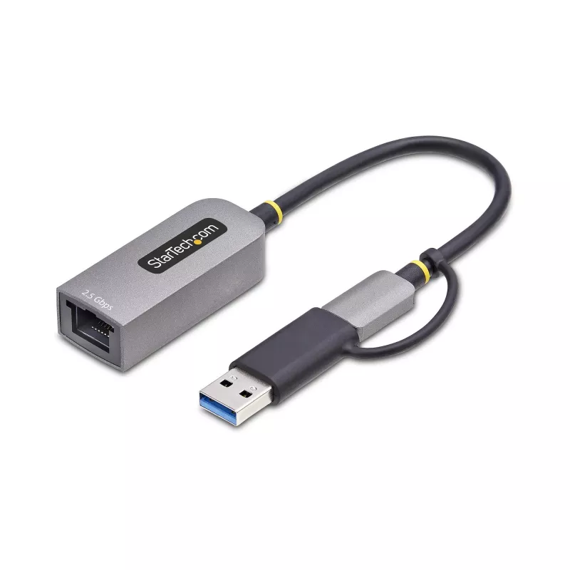 StarTech.com Adapter USB-C na Ethernet 2,5 GbE z konwerterem USB-A, kontroler NBASE-T NIC, sieć USB 3.0 Type-C 2,5/1 G, wiele prędkości, kompatybilny z Thunderbolt, Windows i Mac