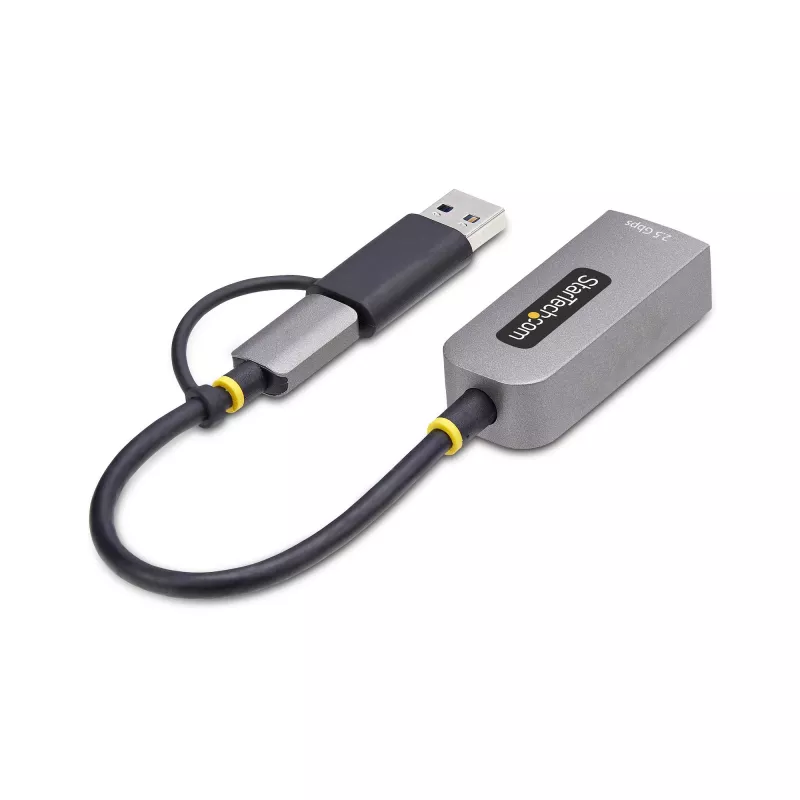 StarTech.com Adapter USB-C na Ethernet 2,5 GbE z konwerterem USB-A, kontroler NBASE-T NIC, sieć USB 3.0 Type-C 2,5/1 G, wiele prędkości, kompatybilny z Thunderbolt, Windows i Mac