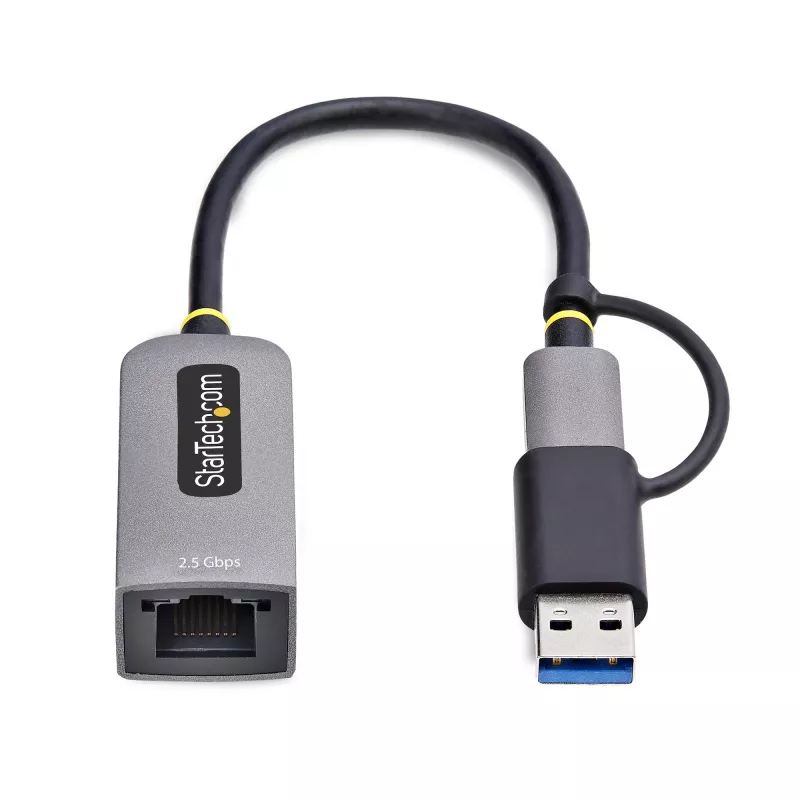 StarTech.com Adapter USB-C na Ethernet 2,5 GbE z konwerterem USB-A, kontroler NBASE-T NIC, sieć USB 3.0 Type-C 2,5/1 G, wiele prędkości, kompatybilny z Thunderbolt, Windows i Mac