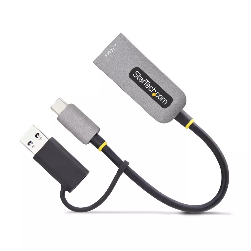 StarTech.com Adapter USB-C na Ethernet 2,5 GbE z konwerterem USB-A, kontroler NBASE-T NIC, sieć USB 3.0 Type-C 2,5/1 G, wiele prędkości, kompatybilny z Thunderbolt, Windows i Mac