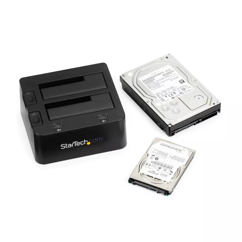 Stacja dokująca StarTech.com Dual-Bay USB 3.0 do SATA i IDE, dok do dysków twardych USB, zewnętrzna stacja dokująca 2,5/3,5 cala SATA I/II/III i IDE (40 pin) SSD/HDD, zatoki na dyski z możliwością hot-swap, ładowanie od góry
