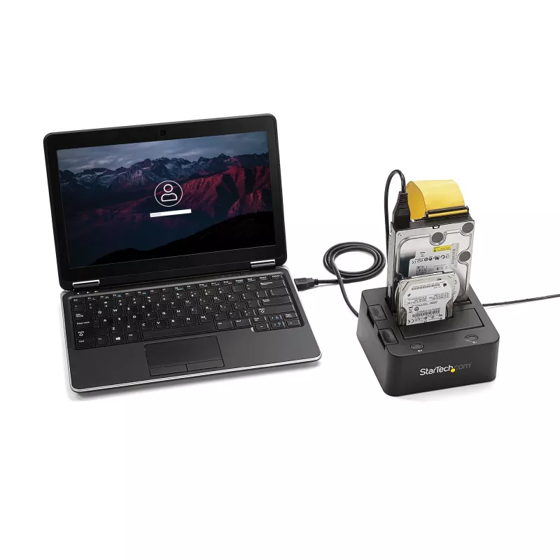 Stacja dokująca StarTech.com Dual-Bay USB 3.0 do SATA i IDE, dok do dysków twardych USB, zewnętrzna stacja dokująca 2,5/3,5 cala SATA I/II/III i IDE (40 pin) SSD/HDD, zatoki na dyski z możliwością hot-swap, ładowanie od góry