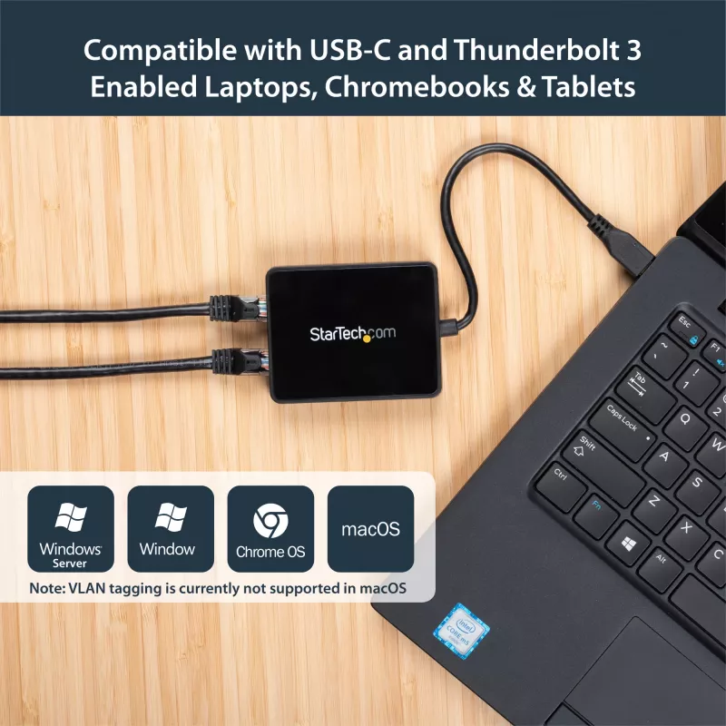 StarTech.com Adapter USB-C na dwa porty Gigabit Ethernet z portem USB (Type-A)