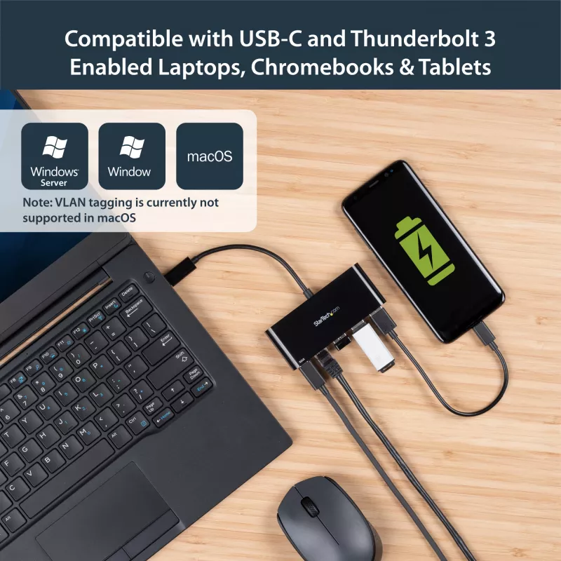 StarTech.com Adapter USB-C na Ethernet z 3-portowym hubem USB 3.0 i Power Delivery