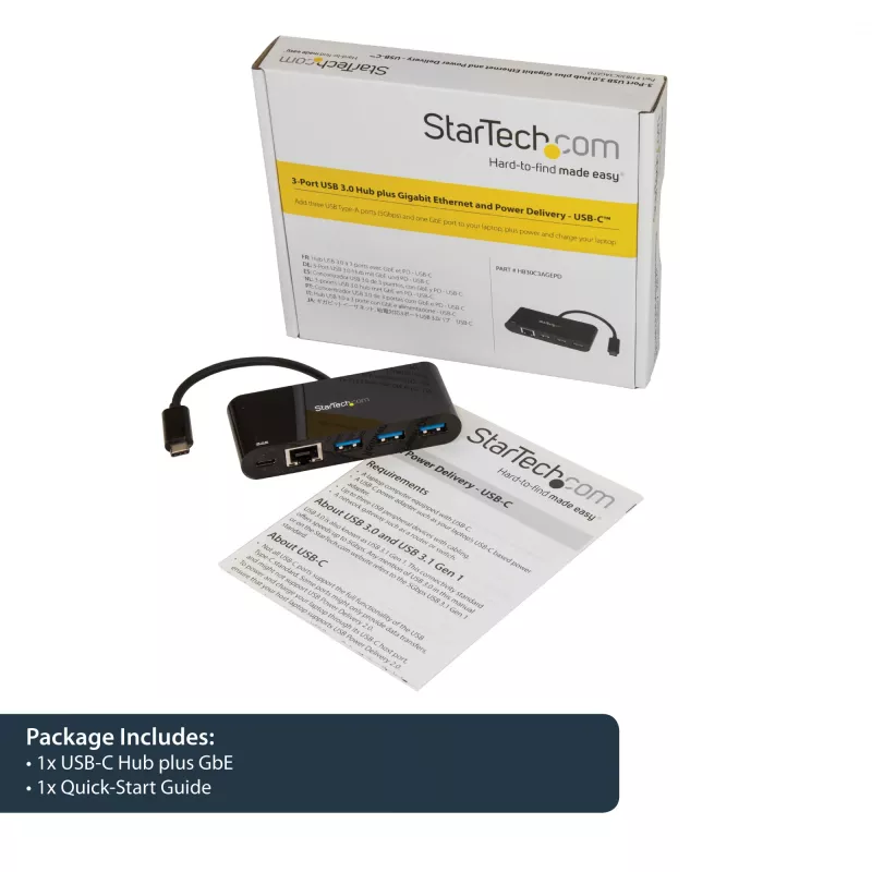 StarTech.com Adapter USB-C na Ethernet z 3-portowym hubem USB 3.0 i Power Delivery