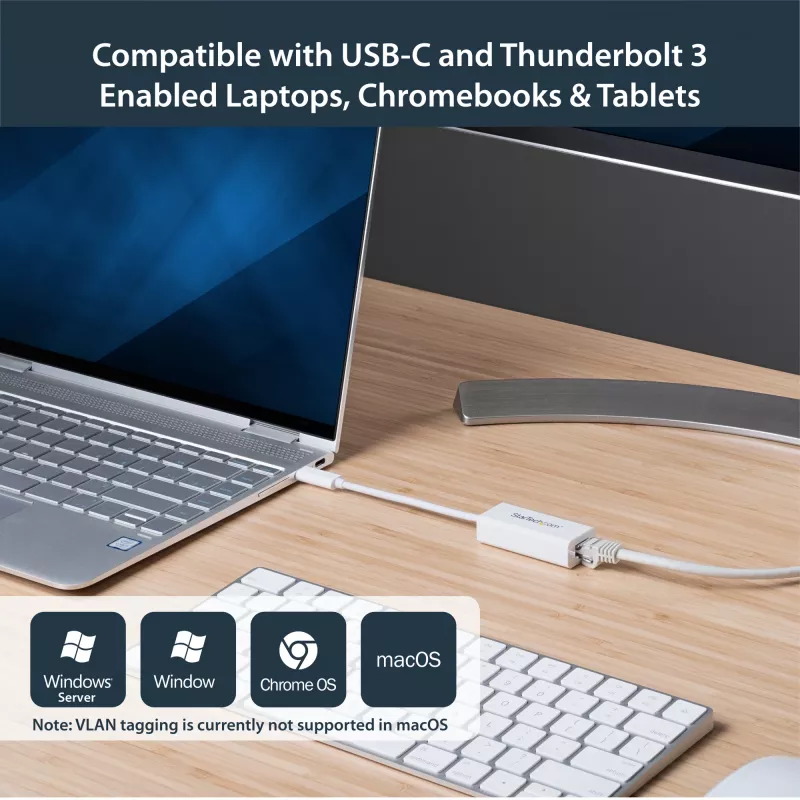 StarTech.com Adapter sieciowy USB-C na Gigabit Ethernet - Biały, przewodowy, USB Type-C, Ethernet, 5000 Mbit/s, Biały