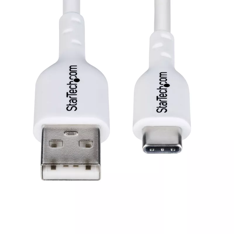 StarTech.com Kabel ładujący USB-A do USB-C 2 m (6,6 stopy), ładowanie i synchronizacja, 3 A, USB 2.0, osłona TPE - biały przewód ładujący USB