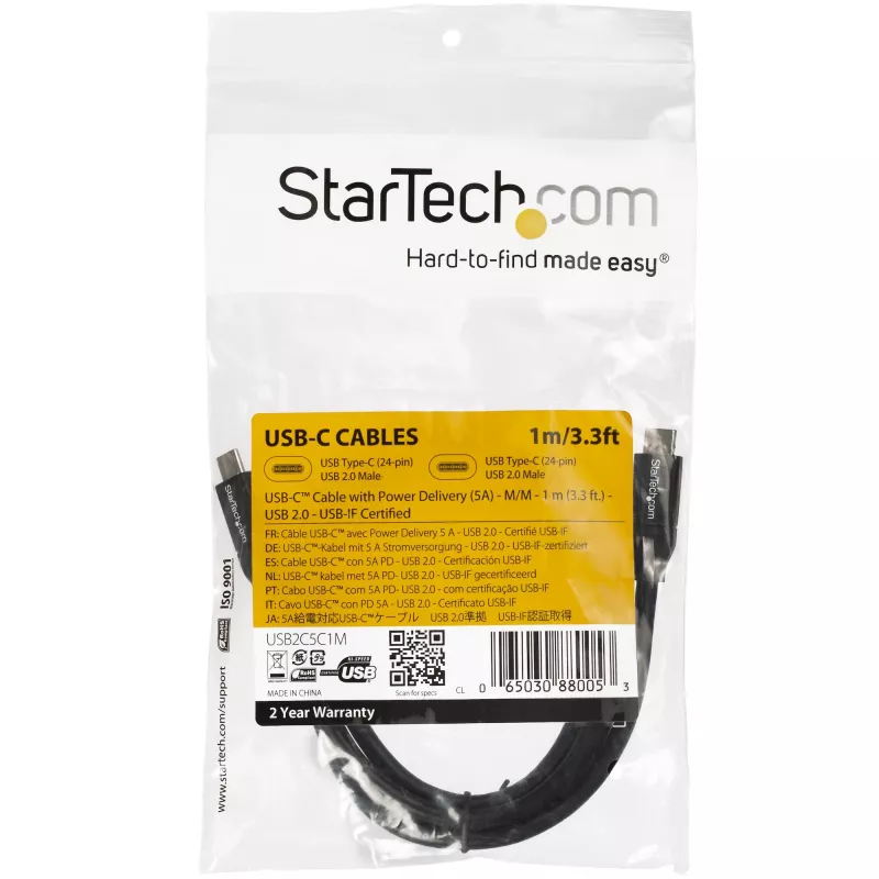 StarTech.com Kabel USB-C na USB-C z PD 5A - M/M - 1 m (3 stopy) - USB 2.0 - certyfikat USB-IF