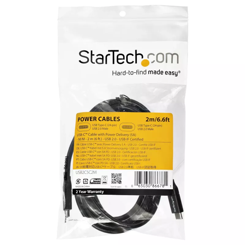 StarTech.com Kabel USB-C – USB-C z 5A PD – M/M – 2 m – USB 2.0 – certyfikat USB-IF