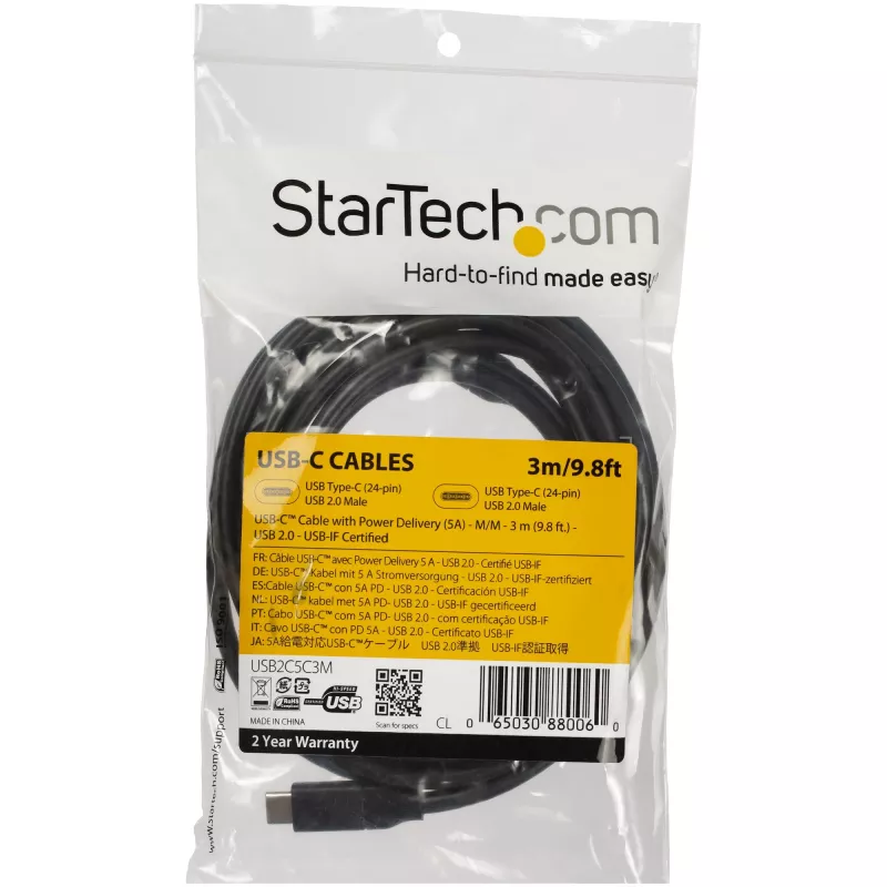 StarTech.com Kabel USB-C na USB-C z PD 5 A – M/M – 3 m (10 stóp) – USB 2.0 – certyfikat USB-IF
