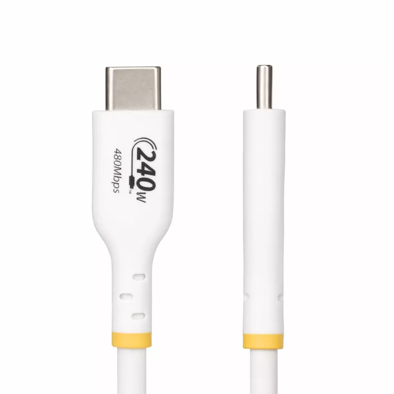 StarTech.com 1m Biały Kabel Ładujący USB-C, Certyfikat USB-IF Kabel USB C, 240W PD EPR, Przewód Zasilający do Laptopa USB 2.0 Type-C, Kabel do Transferu Danych USB-C, Powłoka TPE