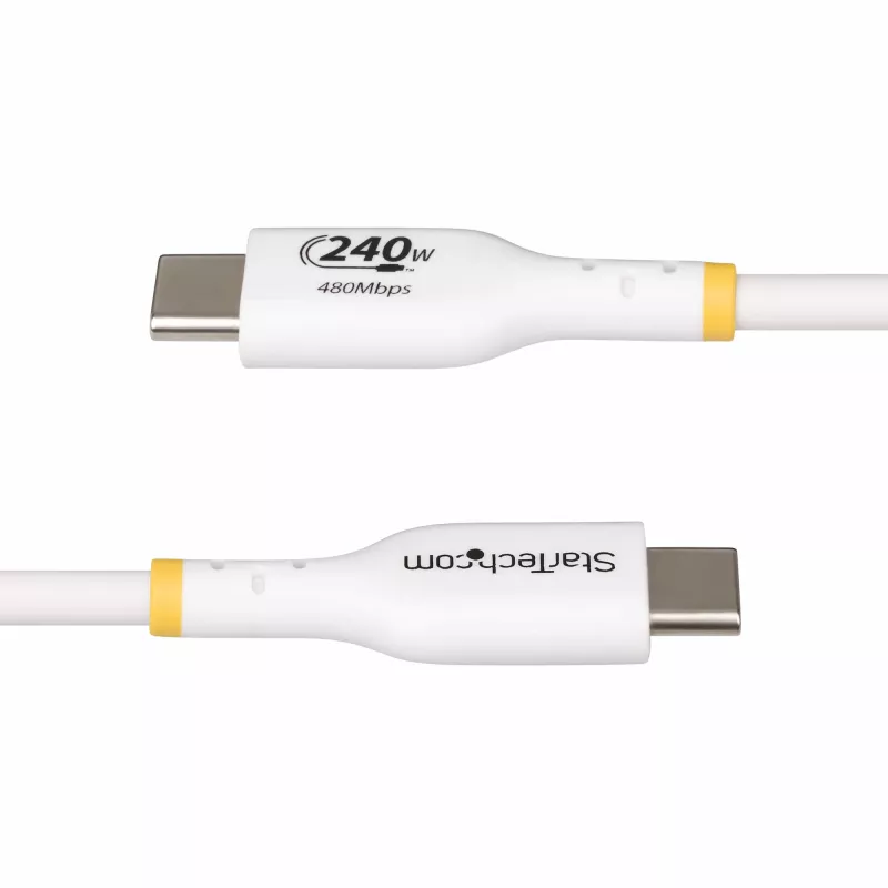 StarTech.com 1m Biały Kabel Ładujący USB-C, Certyfikat USB-IF Kabel USB C, 240W PD EPR, Przewód Zasilający do Laptopa USB 2.0 Type-C, Kabel do Transferu Danych USB-C, Powłoka TPE