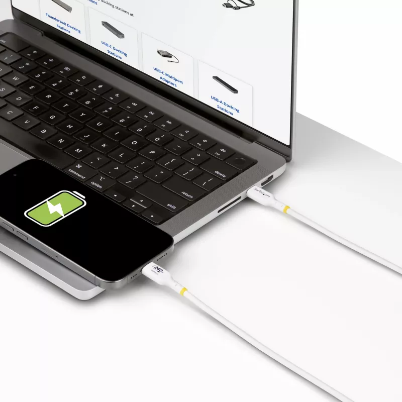 StarTech.com 1m Biały Kabel Ładujący USB-C, Certyfikat USB-IF Kabel USB C, 240W PD EPR, Przewód Zasilający do Laptopa USB 2.0 Type-C, Kabel do Transferu Danych USB-C, Powłoka TPE