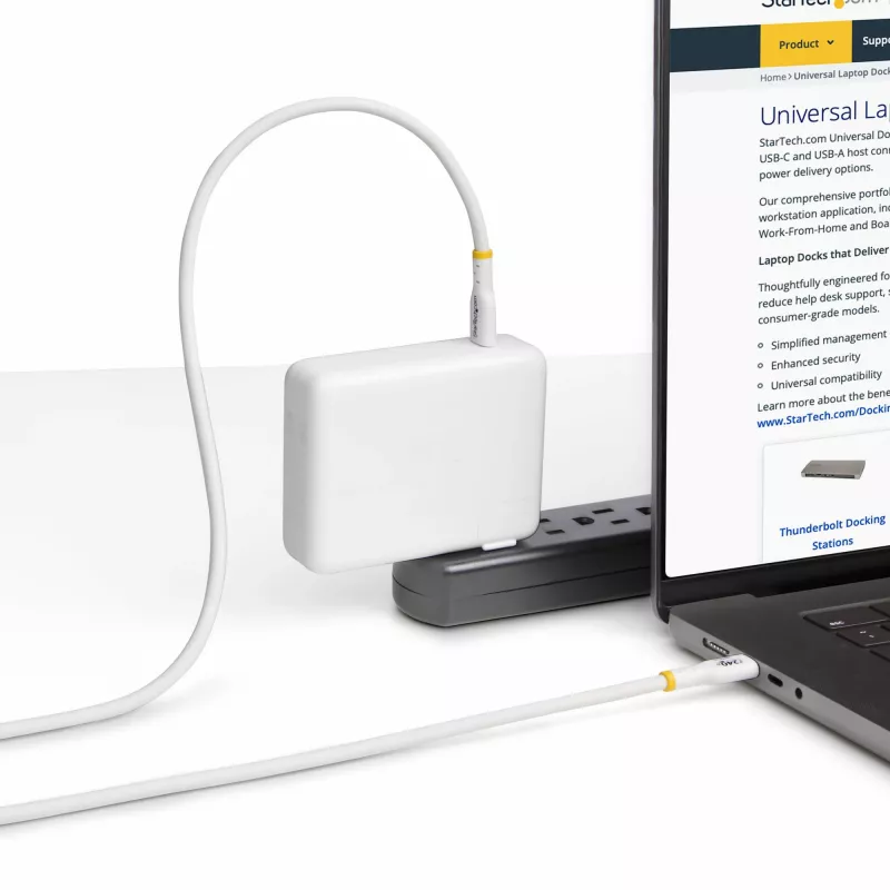 StarTech.com 2m Biały Kabel Ładujący USB-C, Certyfikowany USB-IF Kabel USB C, 240W PD EPR, USB 2.0 Type-C Przewód Zasilający Laptop, Kabel Transferu Danych USB-C, Osłona TPE