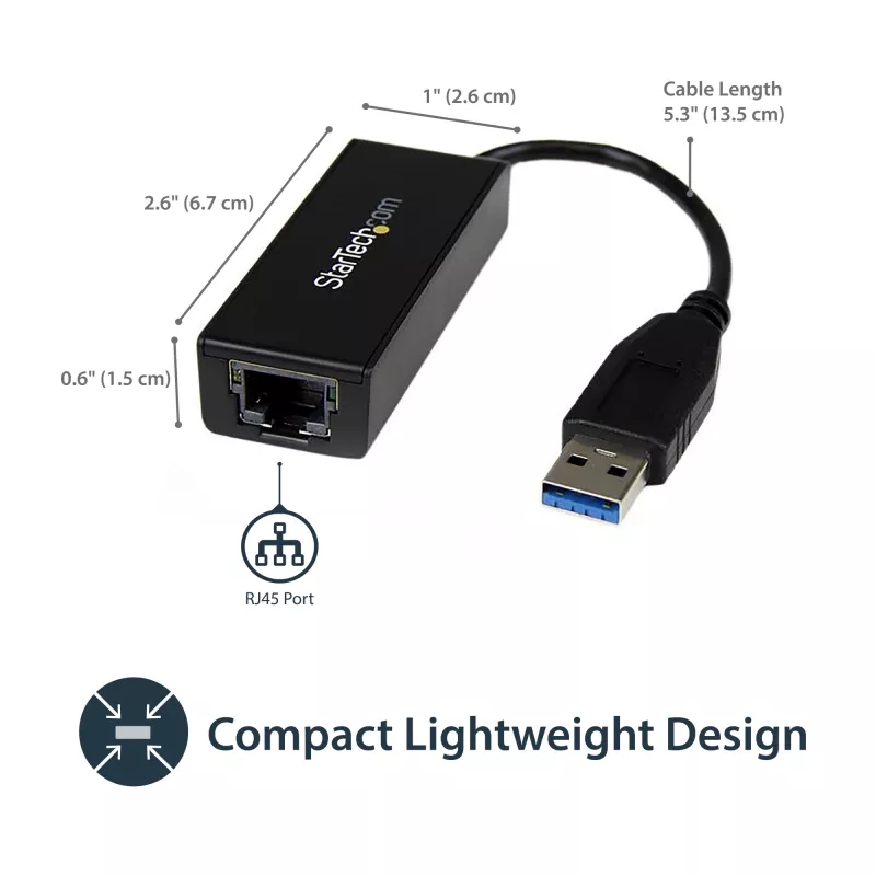 StarTech.com USB 3.0 do Gigabit Ethernet – adapter sieciowy, 10/100/1000 Mb/s, USB na RJ45, adapter USB 3.0 do LAN, adapter Ethernet USB 3.0 (GbE), zgodny z TAA