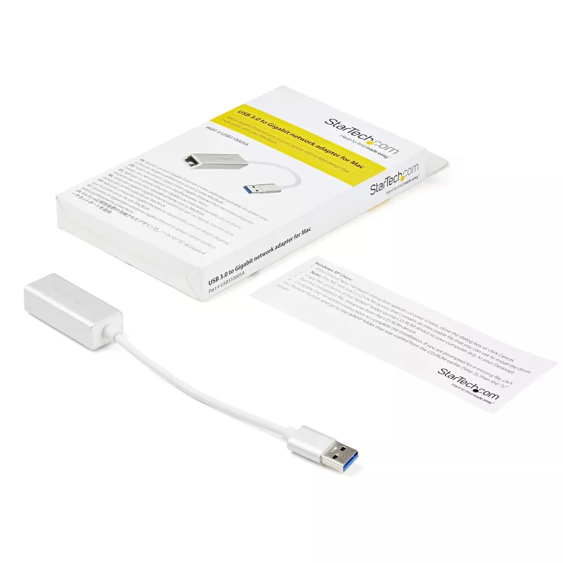 StarTech.com Adapter sieciowy USB 3.0 do Gigabit Ethernet - Srebrny, Przewodowy, USB, Ethernet, 2000 Mbit/s, Srebrny