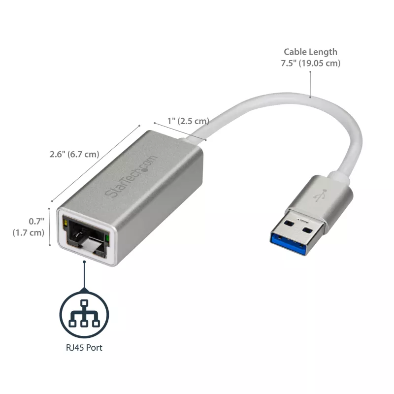 StarTech.com Adapter sieciowy USB 3.0 do Gigabit Ethernet - Srebrny, Przewodowy, USB, Ethernet, 2000 Mbit/s, Srebrny