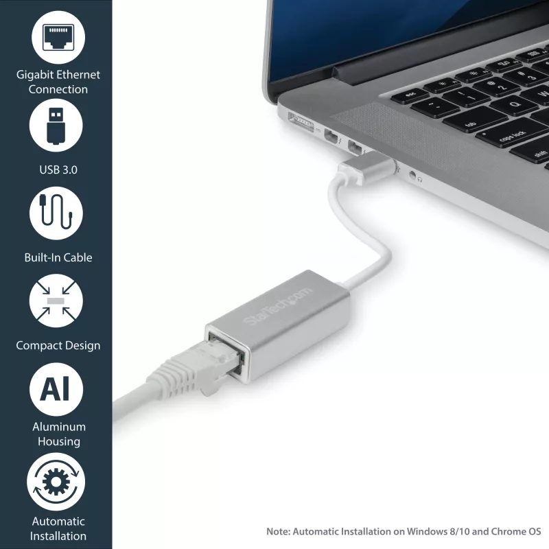 StarTech.com Adapter sieciowy USB 3.0 do Gigabit Ethernet - Srebrny, Przewodowy, USB, Ethernet, 2000 Mbit/s, Srebrny