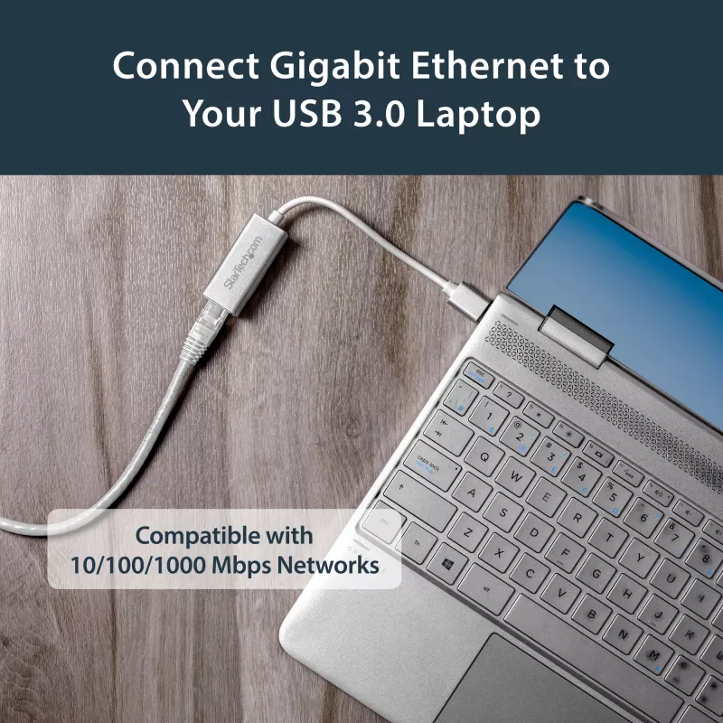 StarTech.com Adapter sieciowy USB 3.0 do Gigabit Ethernet - Srebrny, Przewodowy, USB, Ethernet, 2000 Mbit/s, Srebrny