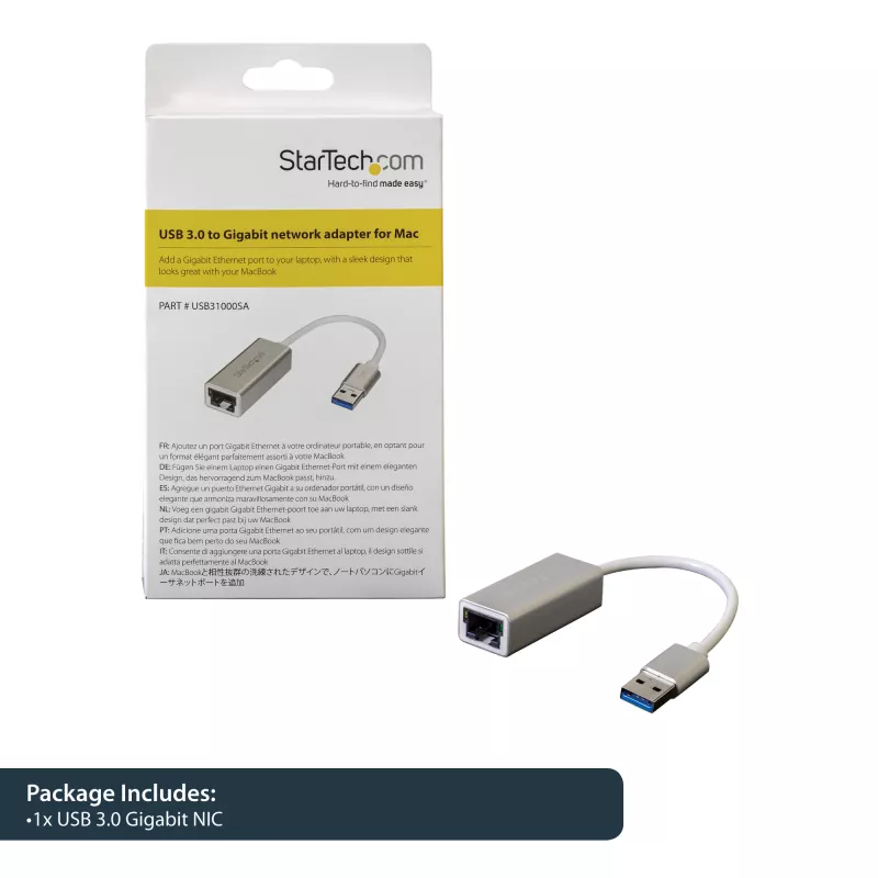 StarTech.com Adapter sieciowy USB 3.0 do Gigabit Ethernet - Srebrny, Przewodowy, USB, Ethernet, 2000 Mbit/s, Srebrny