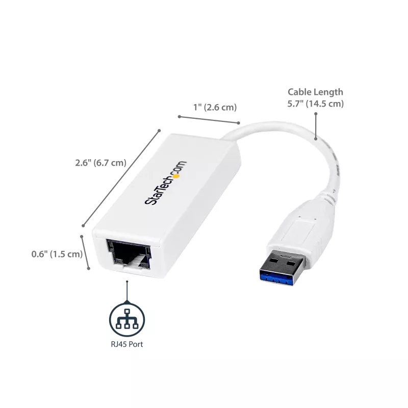 StarTech.com Karta sieciowa USB 3.0 do Gigabit Ethernet, 10/100/1000 Mbps, USB na RJ45, Adapter USB 3.0 do LAN, Karta sieciowa USB 3.0 Ethernet (GbE), zgodna z TAA