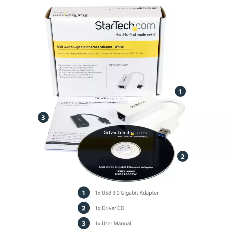 StarTech.com Karta sieciowa USB 3.0 do Gigabit Ethernet, 10/100/1000 Mbps, USB na RJ45, Adapter USB 3.0 do LAN, Karta sieciowa USB 3.0 Ethernet (GbE), zgodna z TAA