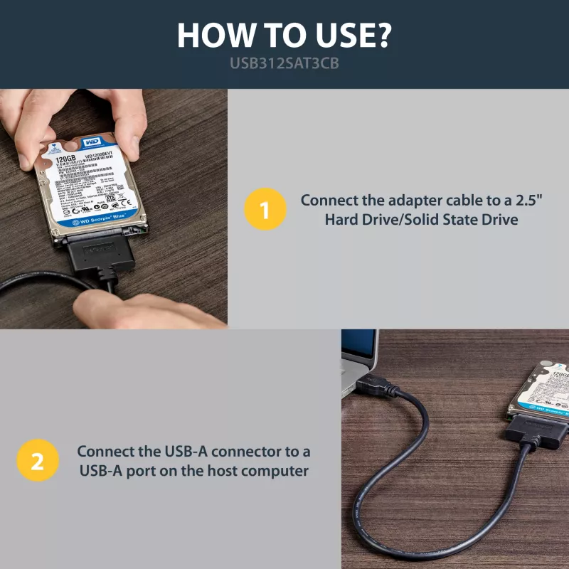 StarTech.com Adapter kablowy USB 3.1 do 2,5-calowego dysku twardego SATA – USB 3.1 Gen 2 10 Gb/s z UASP, zewnętrzny konwerter pamięci HDD/SSD