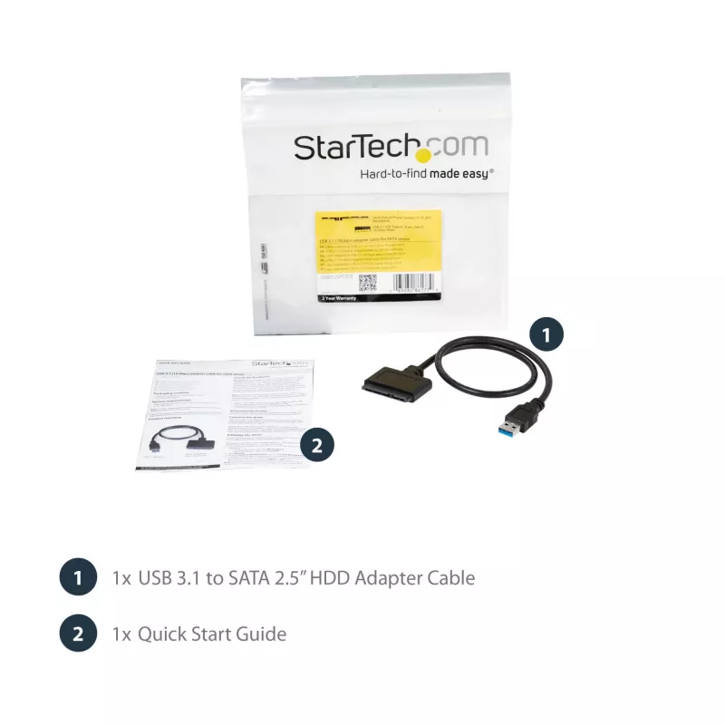 StarTech.com Adapter kablowy USB 3.1 do 2,5-calowego dysku twardego SATA – USB 3.1 Gen 2 10 Gb/s z UASP, zewnętrzny konwerter pamięci HDD/SSD