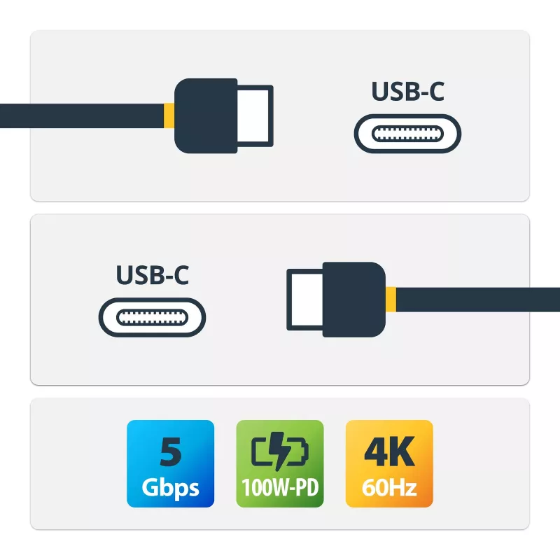 StarTech.com Kabel USB-C 2m 5Gbps – wysokiej jakości kabel USB-C – kabel USB 3.0 (5Gbps) typu C – ładowanie Power Delivery 100W (5A), DP Alt Mode – przewód USB-C do USB-C – ładowanie i synchronizacja
