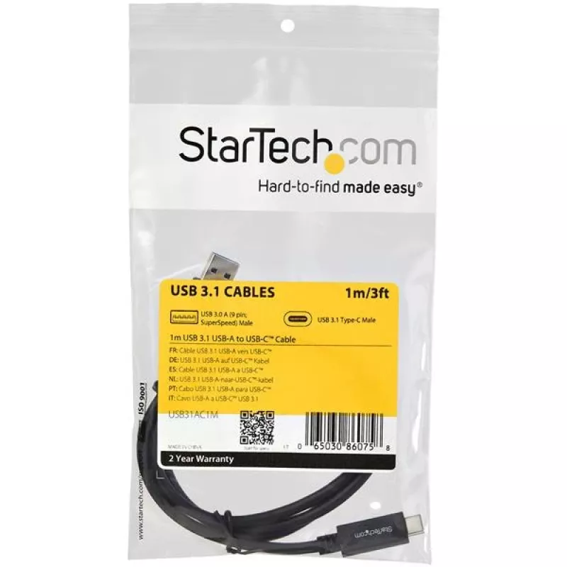 StarTech.com 3 ft. (1 m) USB do USB-C Kabel - M/M, 1 m, USB A, USB C, USB 3.2 Gen 2 (3.1 Gen 2), 10 Gbit/s, Czarny