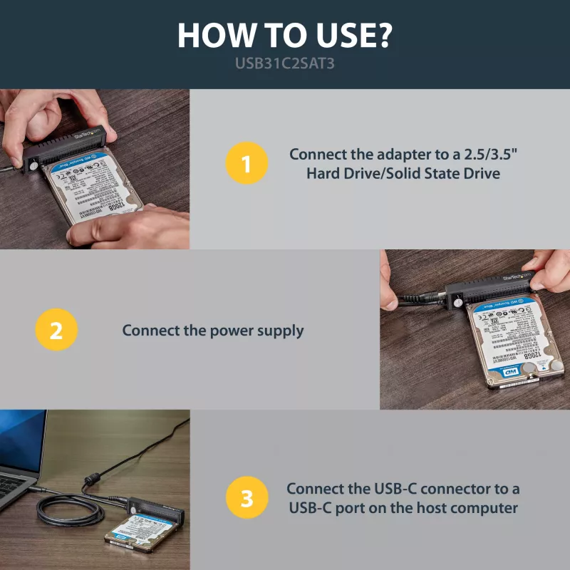 StarTech.com adapter kablowy USB 3.1 (10 Gb/s) dla dysków SATA 2,5”/3,5” - USB-C