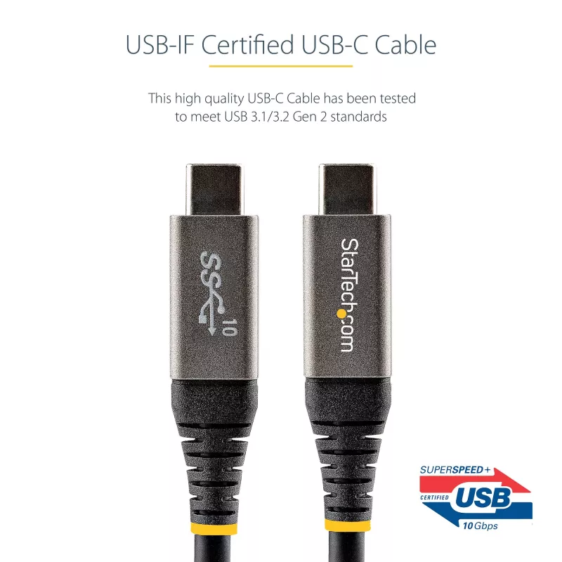 StarTech.com Kabel USB C o długości 3 stóp (1 m) 10 Gb/s - certyfikat USB-IF - kabel USB 3.1 typu C - ładowanie Power Delivery 100 W (5 A), tryb alternatywny DP - przewód USB C do C - ładowanie i synchronizacja