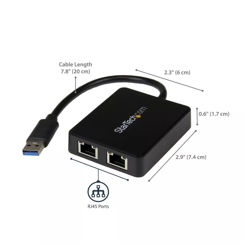 StarTech.com USB 3.0 do adaptera sieciowego Ethernet z dwoma portami gigabitowymi z portem USB