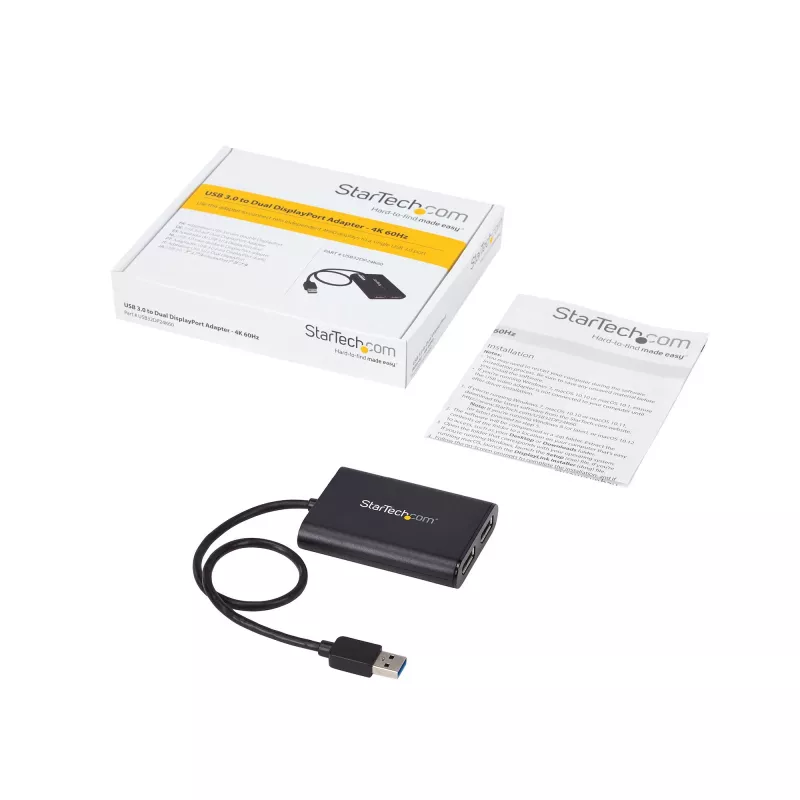 StarTech.com Adapter USB 3.0 na dwa DisplayPort – 4K 60Hz, 3.2 Gen 1 (3.1 Gen 1), USB Type-A, wyjście DisplayPort, 4096 x 2160 pikseli