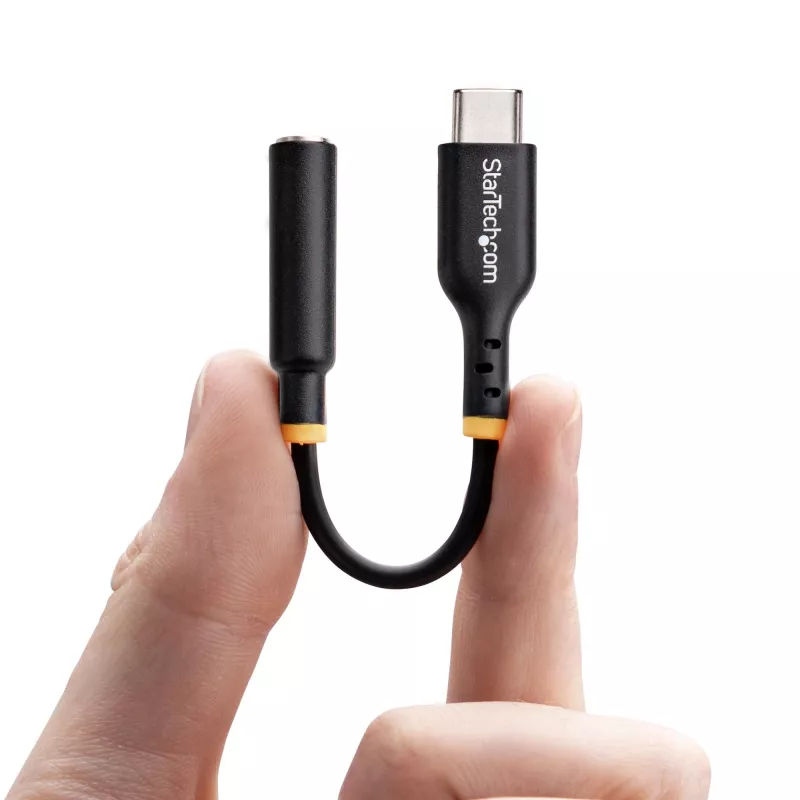 StarTech.com 5in (12,7 cm) Adapter audio USB-C na 3,5 mm TRRS do słuchawek/zestawu słuchawkowego, klucz sprzętowy USB Type-C Aux, 32-bitowy DAC, obsługa USB-C/Thunderbolt, laptop/telefon/tablet