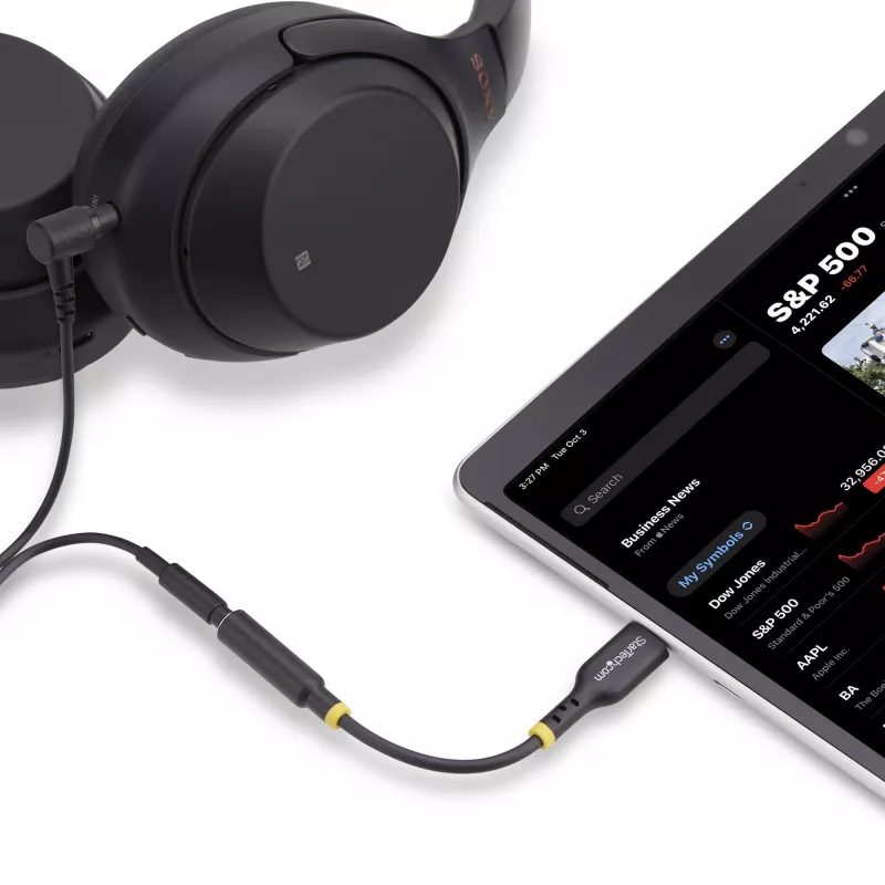StarTech.com 5in (12,7 cm) Adapter audio USB-C na 3,5 mm TRRS do słuchawek/zestawu słuchawkowego, klucz sprzętowy USB Type-C Aux, 32-bitowy DAC, obsługa USB-C/Thunderbolt, laptop/telefon/tablet