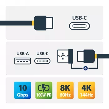 StarTech.com 0,9 m (1 m) kabel USB-C z adapterem USB-A - hybrydowy kabel 2 w 1 USB-C z USB-A - USB-C na USB-C (10 Gb/s / 100 W PD), USB-A na USB-C (5 Gb/s) - idealny do hybrydowej stacji dokującej