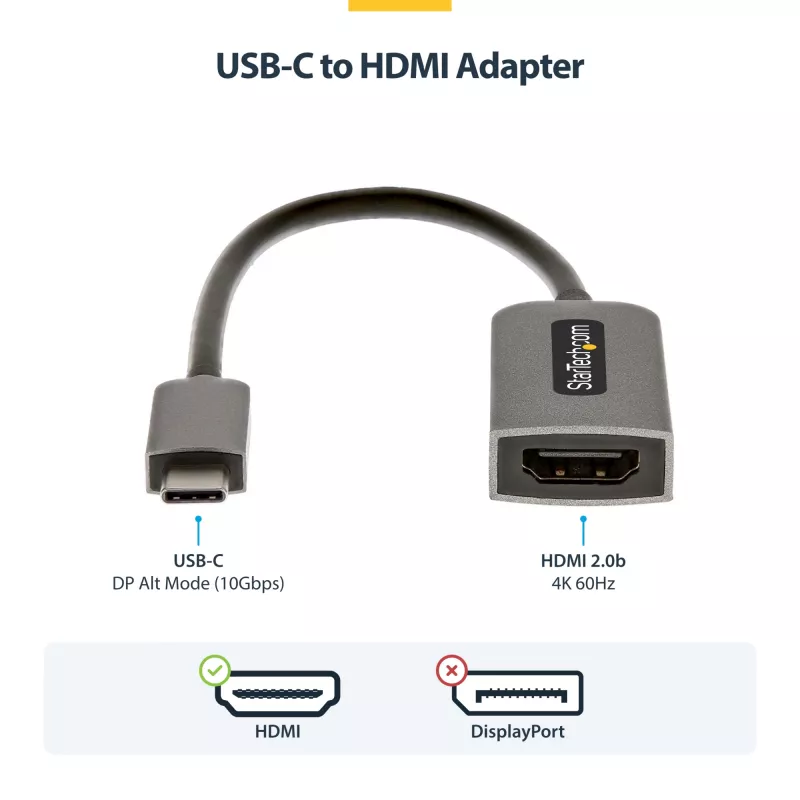 StarTech.com Adapter USB-C do HDMI, wideo 4K 60Hz, HDR10, klucz sprzętowy USB-C do HDMI, kompatybilny z USB4/Thunderbolt