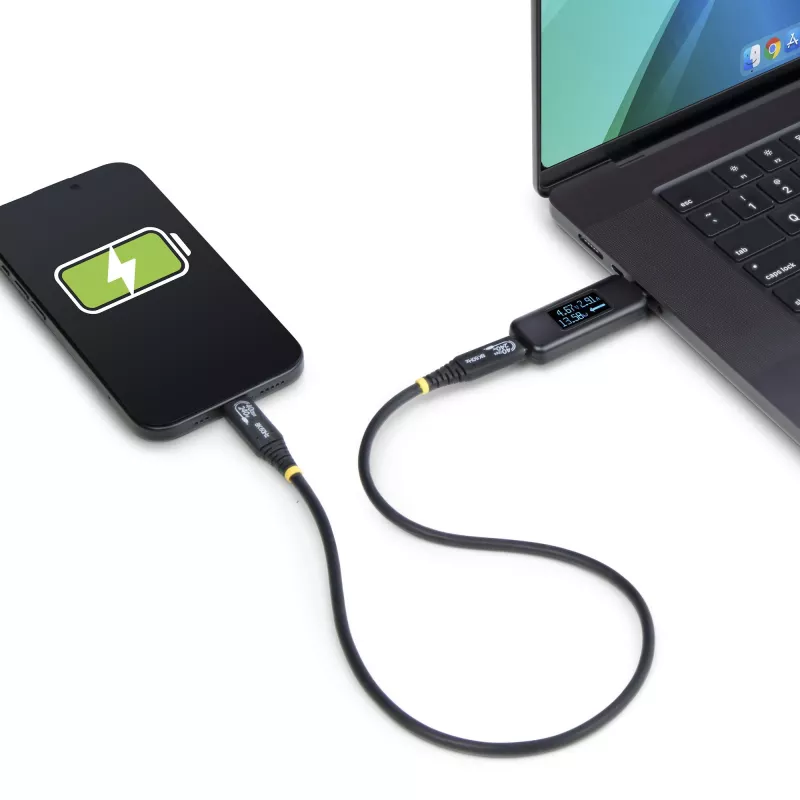 StarTech.com Tester zasilania USB-C, multimetr cyfrowy, dwukierunkowy miernik napięcia i prądu, do 240 W PD EPR, przenośny tester zasilania kabli i portów USB-C