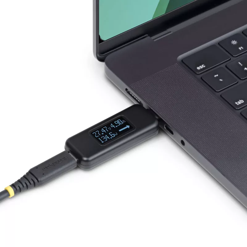 StarTech.com Tester zasilania USB-C, multimetr cyfrowy, dwukierunkowy miernik napięcia i prądu, do 240 W PD EPR, przenośny tester zasilania kabli i portów USB-C