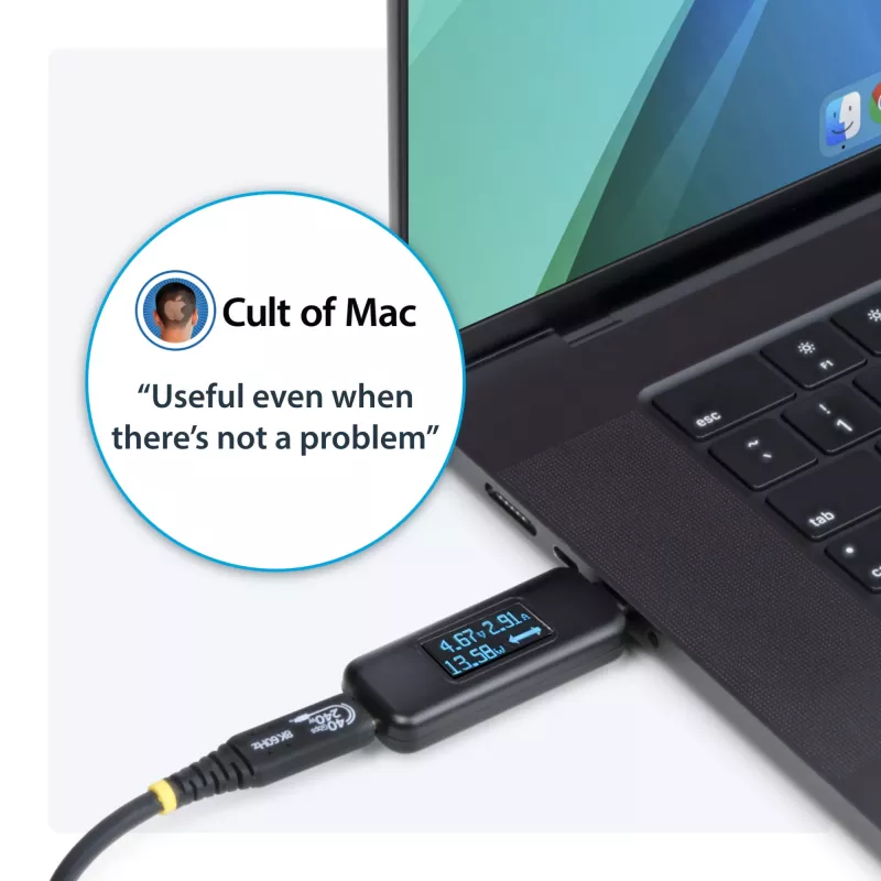 StarTech.com Tester zasilania USB-C, multimetr cyfrowy, dwukierunkowy miernik napięcia i prądu, do 240 W PD EPR, przenośny tester zasilania kabli i portów USB-C
