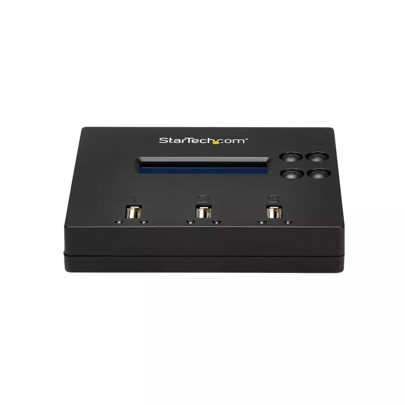 StarTech.com Samodzielny duplikator i kasownik 1 na 2 USB Thumb Drive, kopiarka wielu dysków flash USB, kopiowanie systemu i plików oraz całego dysku z prędkością 1,5 GB/min, pojedyncze i 3-przebiegowe kasowanie, wyświetlacz LCD - TAA