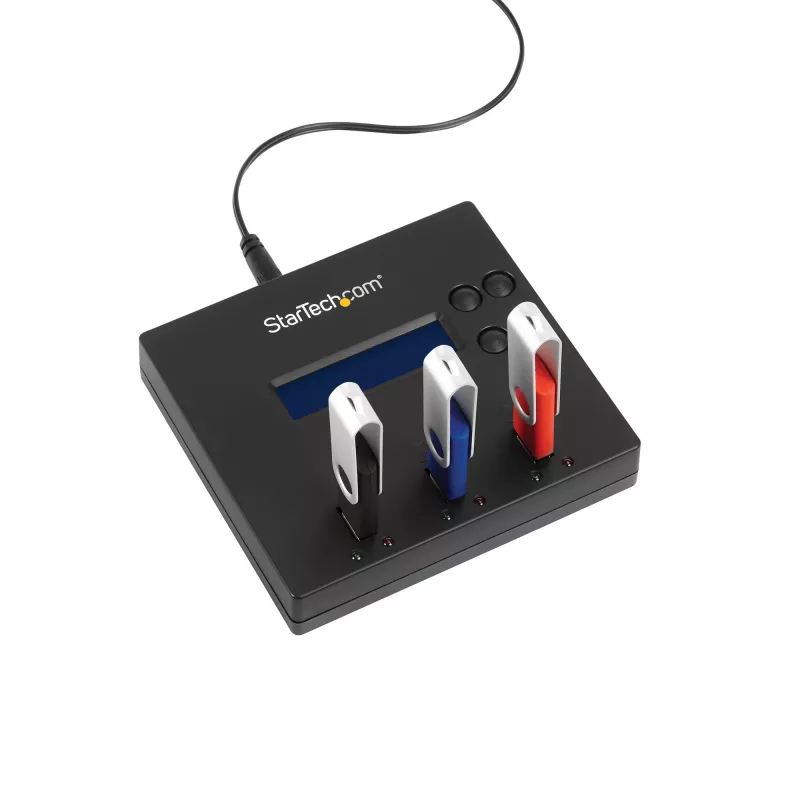 StarTech.com Samodzielny duplikator i kasownik 1 na 2 USB Thumb Drive, kopiarka wielu dysków flash USB, kopiowanie systemu i plików oraz całego dysku z prędkością 1,5 GB/min, pojedyncze i 3-przebiegowe kasowanie, wyświetlacz LCD - TAA