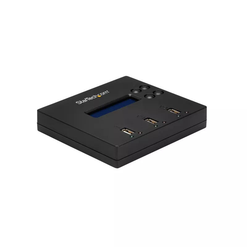 StarTech.com Samodzielny duplikator i kasownik 1 na 2 USB Thumb Drive, kopiarka wielu dysków flash USB, kopiowanie systemu i plików oraz całego dysku z prędkością 1,5 GB/min, pojedyncze i 3-przebiegowe kasowanie, wyświetlacz LCD - TAA