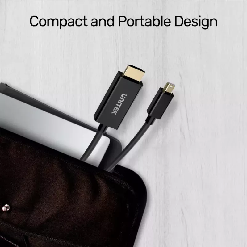 Kabel wideo adaptera Unitek Mini DisplayPort na HDMI 2 m, HDMI 1.4, 4K@30Hz, HDCP 2.0, pozłacane styki, czarny