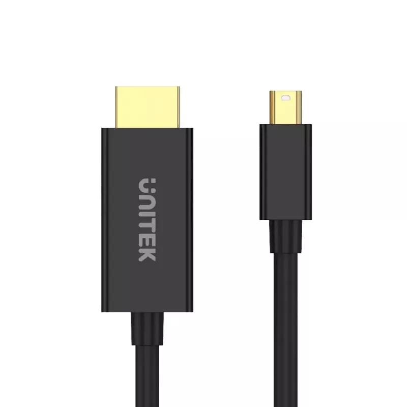 Kabel wideo adaptera Unitek Mini DisplayPort na HDMI 2 m, HDMI 1.4, 4K@30Hz, HDCP 2.0, pozłacane styki, czarny