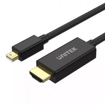 Kabel wideo adaptera Unitek Mini DisplayPort na HDMI 2 m, HDMI 1.4, 4K@30Hz, HDCP 2.0, pozłacane styki, czarny