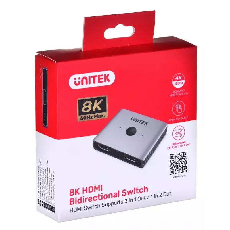 HDMI switch Unitek V1163A 2x1 8K 60Hz — 2 wejścia do 1 wyjścia
